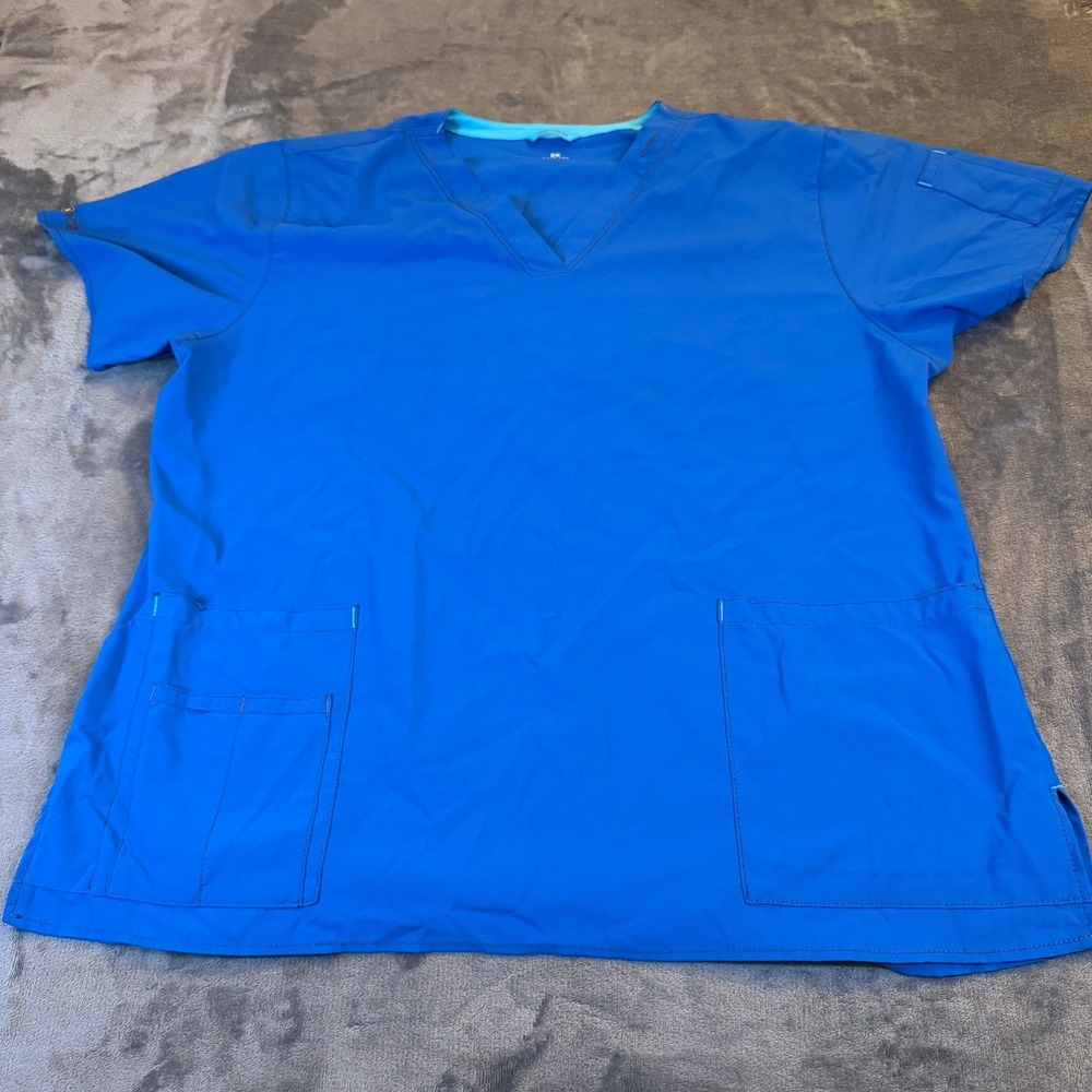 Carhartt Liberty Scrub Top Womens size 2X Blue V Neck Pockets Workwear